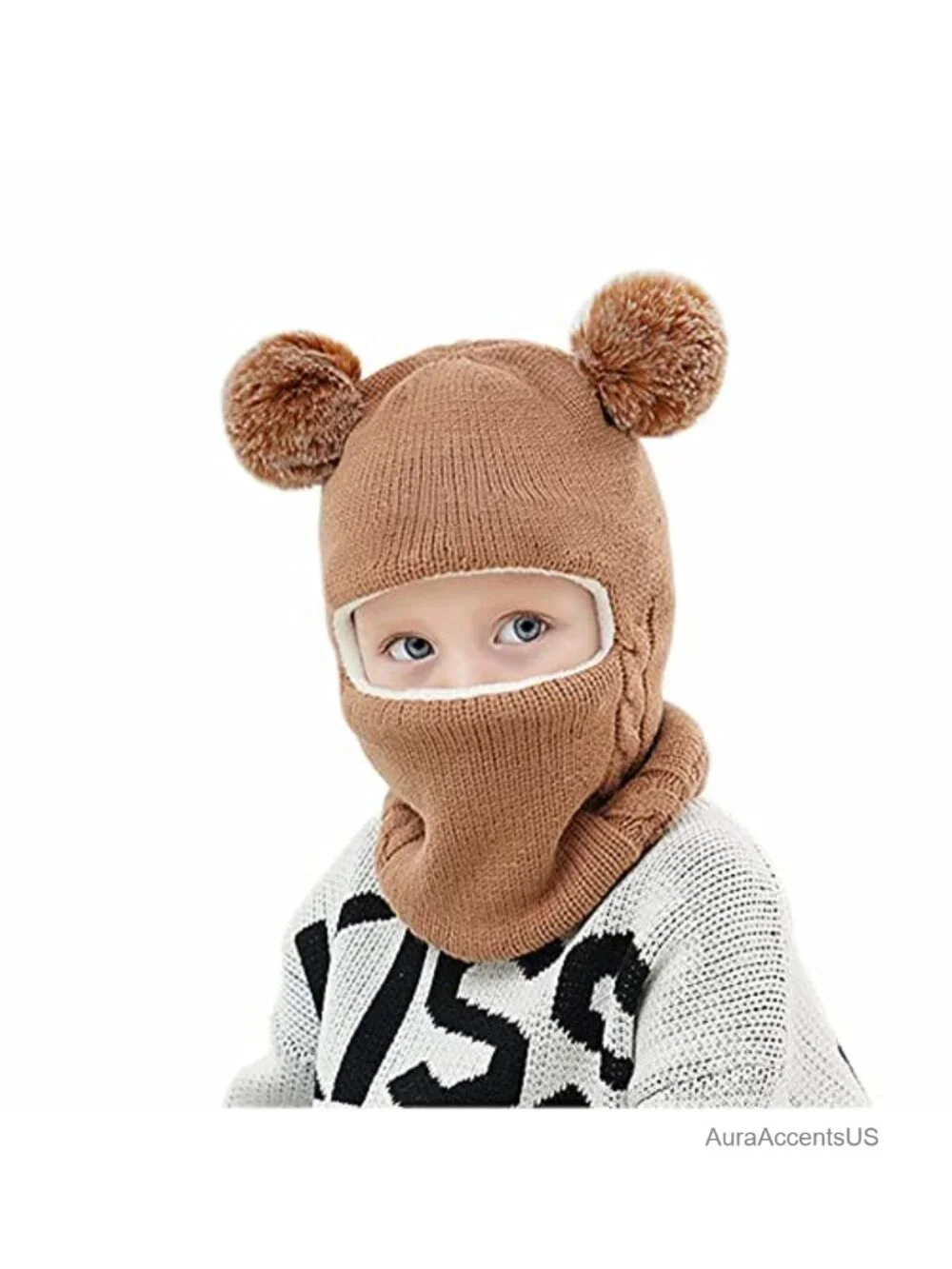 Woolen Earflap Hood Knit Beanie for Toddlers Baby Girls and Boys Double Layer